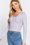 Long Sleeve V-neck Cable Sweater