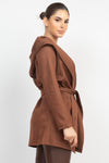 Suede Hooded Waist-tie Belt Jacket