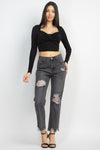 Twisted Velvety Long Sleeve Crop Top