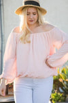 Off Shoulder Long Bubble Sleeve Solid Top