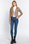 Long Slv Biker Faux Suede Short Jacket