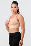 Lux Faux Leather Pu Zipup Strap Sleeveless Cropped Top