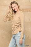 Solid And Cozy Soft Knit Mock Neck Top With Side Ruched Detail