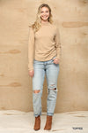 Solid And Cozy Soft Knit Mock Neck Top With Side Ruched Detail