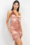 Halter Satin Ruching Dress