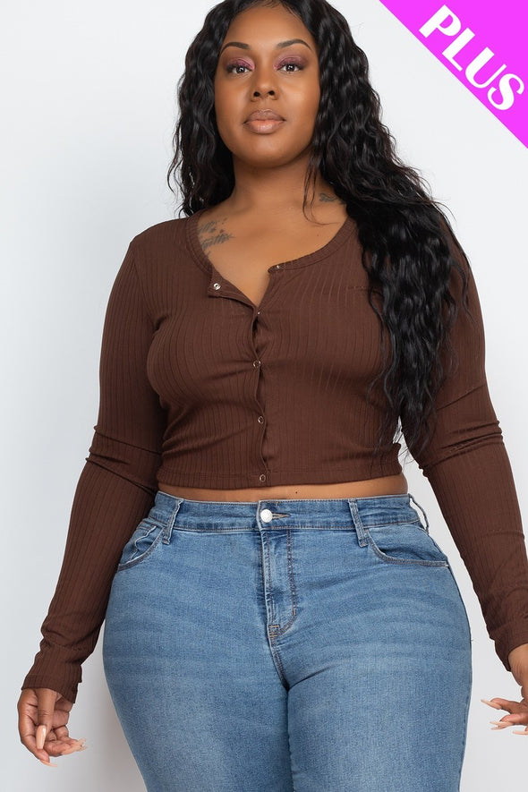 Plus Size Button Up Cropped Top