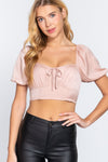 Short Slv Shirring Satin Crop Top