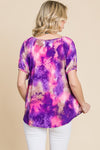 Venechia Tie Dye Bubble Sleeves Tunic Top