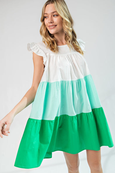 Poplin Tiered Color Block Dress